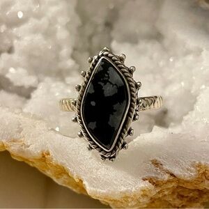 Snowflake Obsidian Sterling Silver Ring 925 Size 8.5